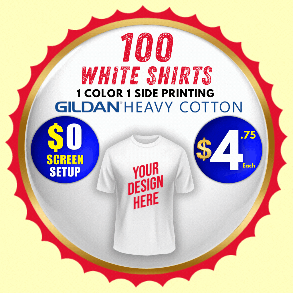 100 White Custom Printed T-shirts