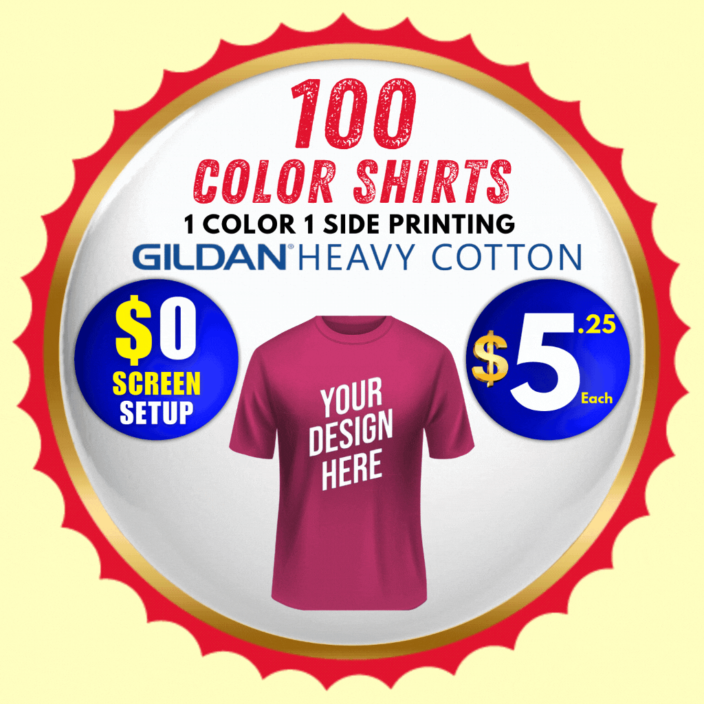 100 Color Custom Printed T-shirts
