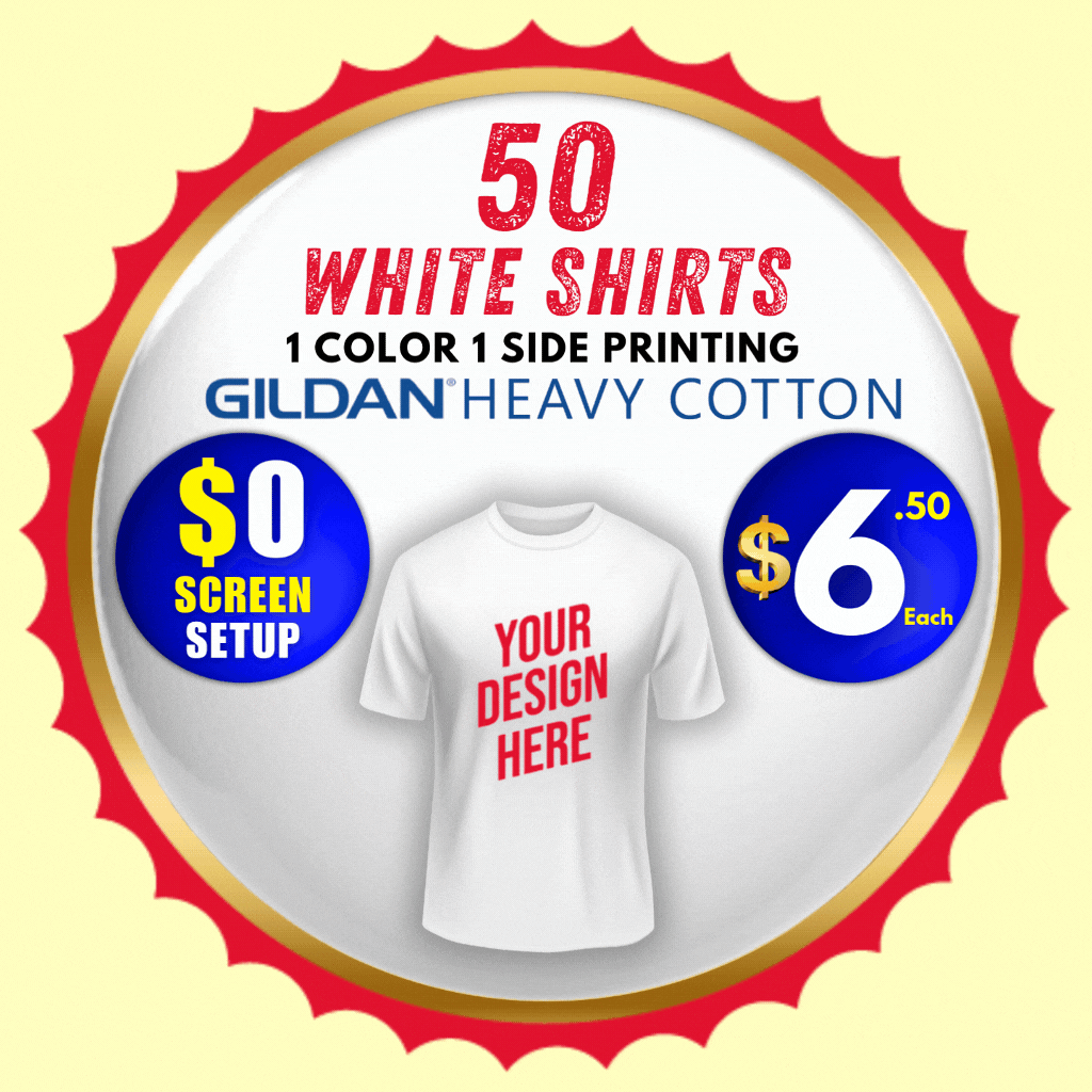 50 White Custom Printed T-shirts