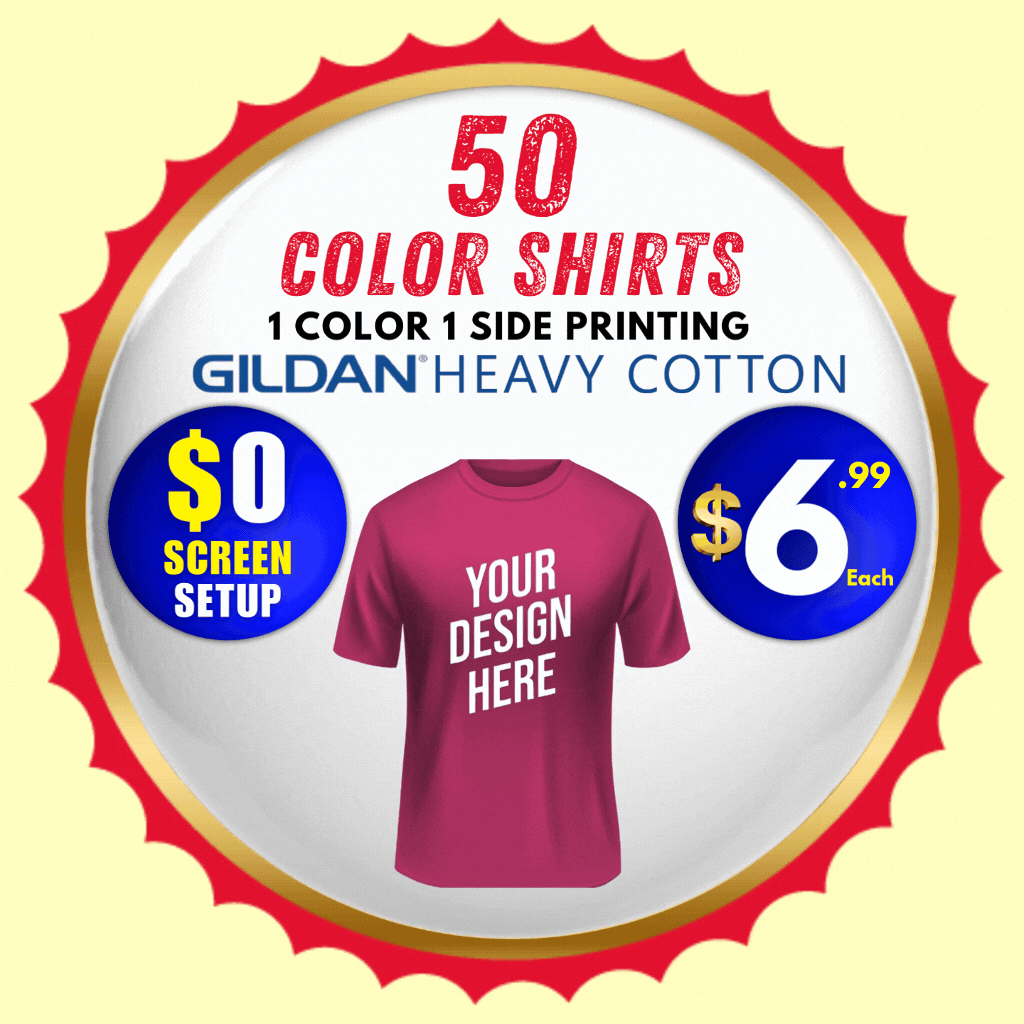 50 Color Custom Printed T-shirts
